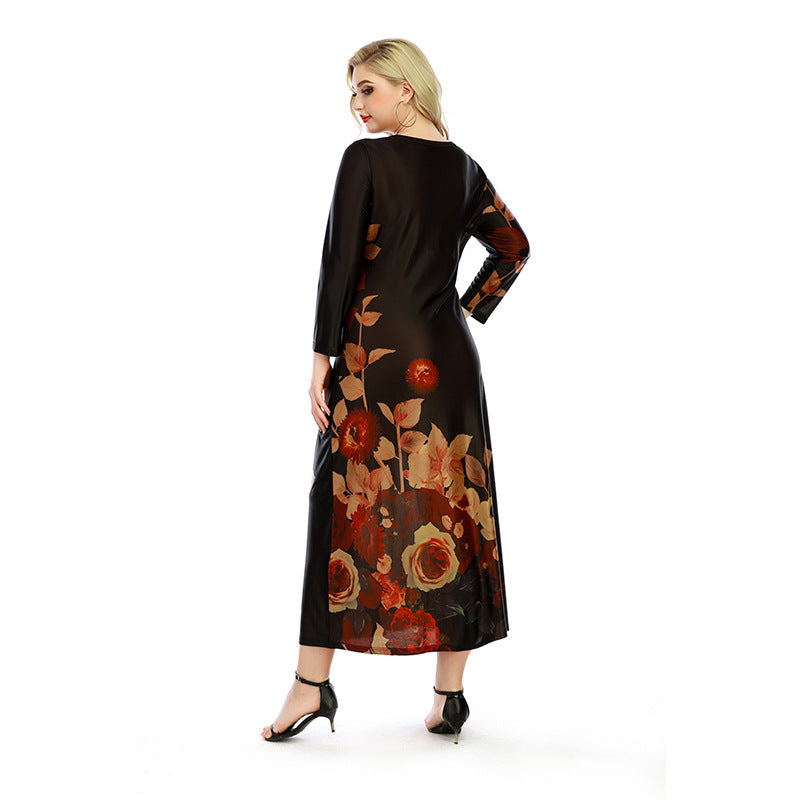 Dress  | Women Plus Size Round Neck Simple Printing Knitted maxi Dress | |  | thecurvestory.myshopify.com