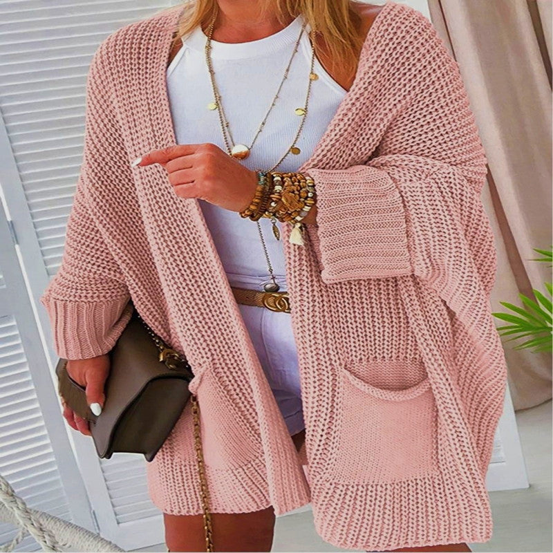 New Solid Color Loose Knitted Sweater Mid-length Coat