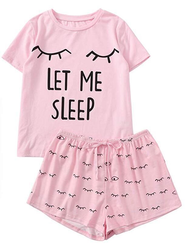 NightSuits  | Plus Size women LET ME SLEEP printed tshirt and shorts night wear set | 03 Style |  2XL| thecurvestory.myshopify.com