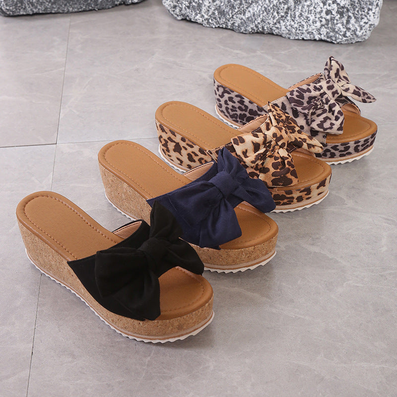 Platform sandals  | Fashion Bow Leopard Print Wedge Slippers For Women | |  | thecurvestory.myshopify.com