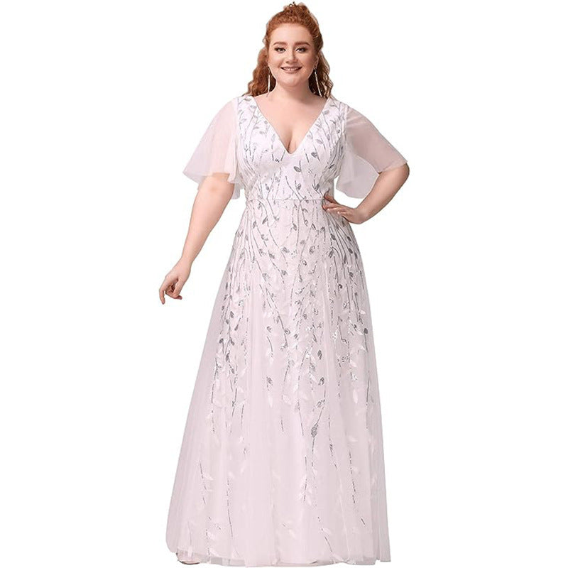 Dress  | Women's Plus Size Bridesmaid Sequined Net Fishtail Dress | White |  US10| thecurvestory.myshopify.com