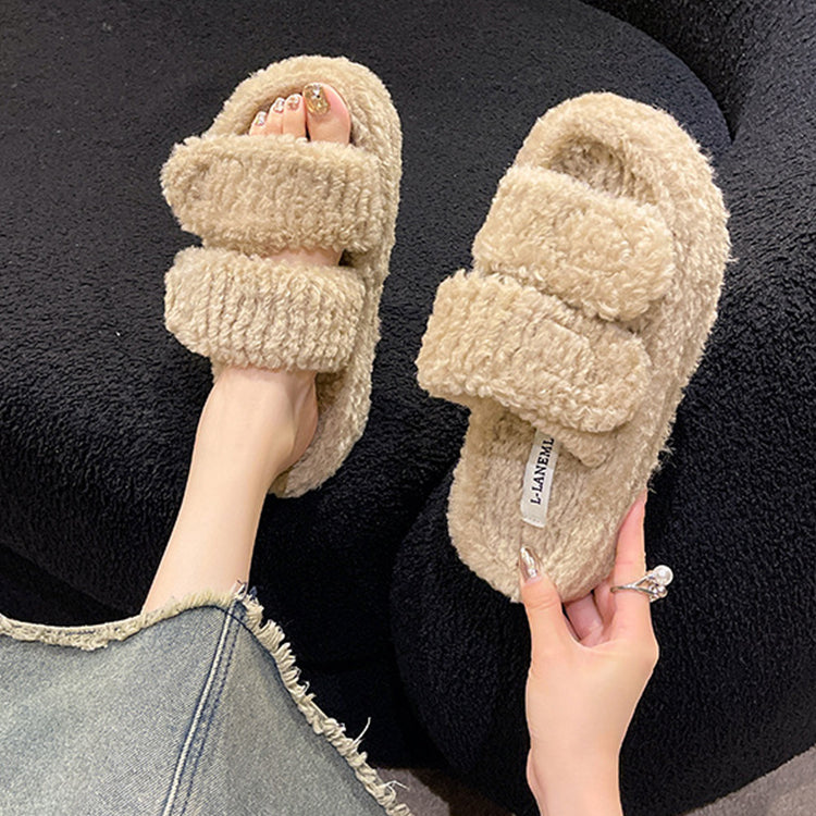 sandals  | Winter Slippers With Velcro Design Fashion Indoor Outdoor Garden Home Shoes | [option1] |  [option2]| thecurvestory.myshopify.com