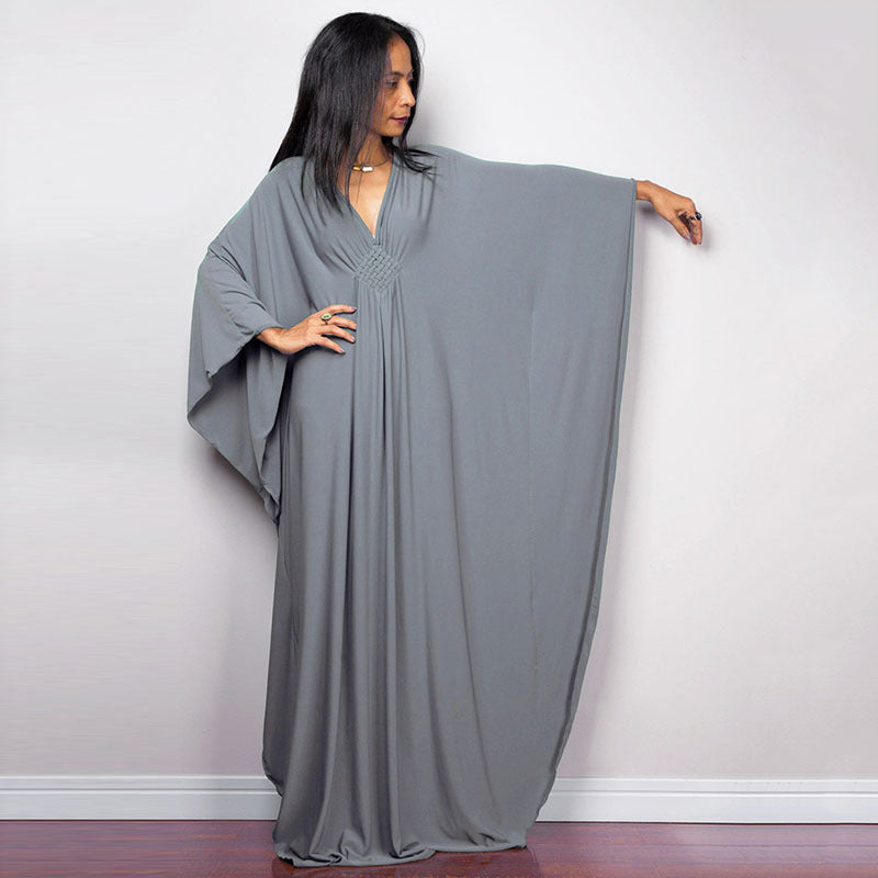 Dress  | Free Size  Chest Woven Loose Plus Size Beach Cover-up Robe Vacation | Gray |  Free Size| thecurvestory.myshopify.com