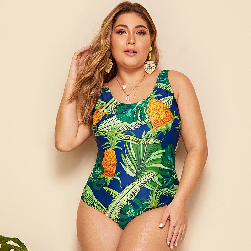 Swimsuit  | Plus size Pineapple print one-piece swimsuit | Green |  3XL| thecurvestory.myshopify.com