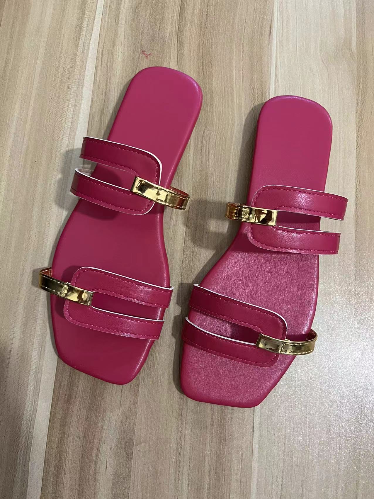 Flat Sandals  | Women Color Matching Flat Sandals And Slippers | Rose Red |  36| thecurvestory.myshopify.com