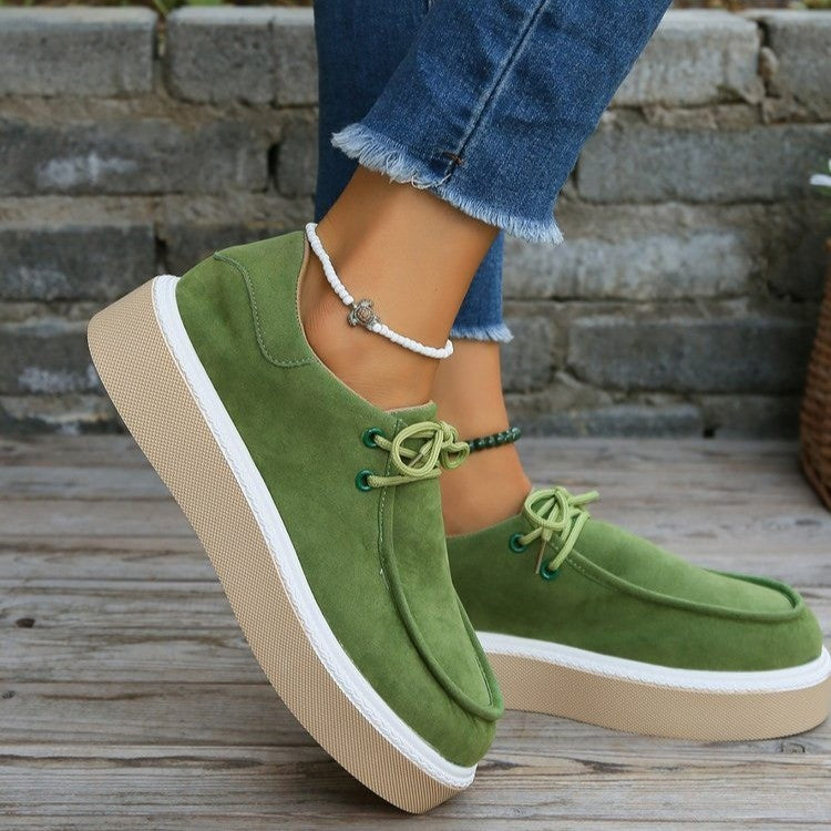 Sneakers  | New Thick Bottom Lace-up Flats Women Solid Color Casual Fashion Lightweight Sneakers | Green |  Size36| thecurvestory.myshopify.com