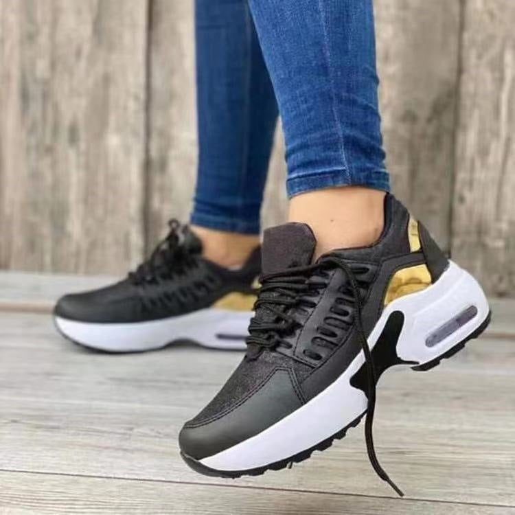 Trainers & Sneakers  | Lace Up Sneakers Women Wedge Heel Running Sports Shoes | Black |  Size35| thecurvestory.myshopify.com