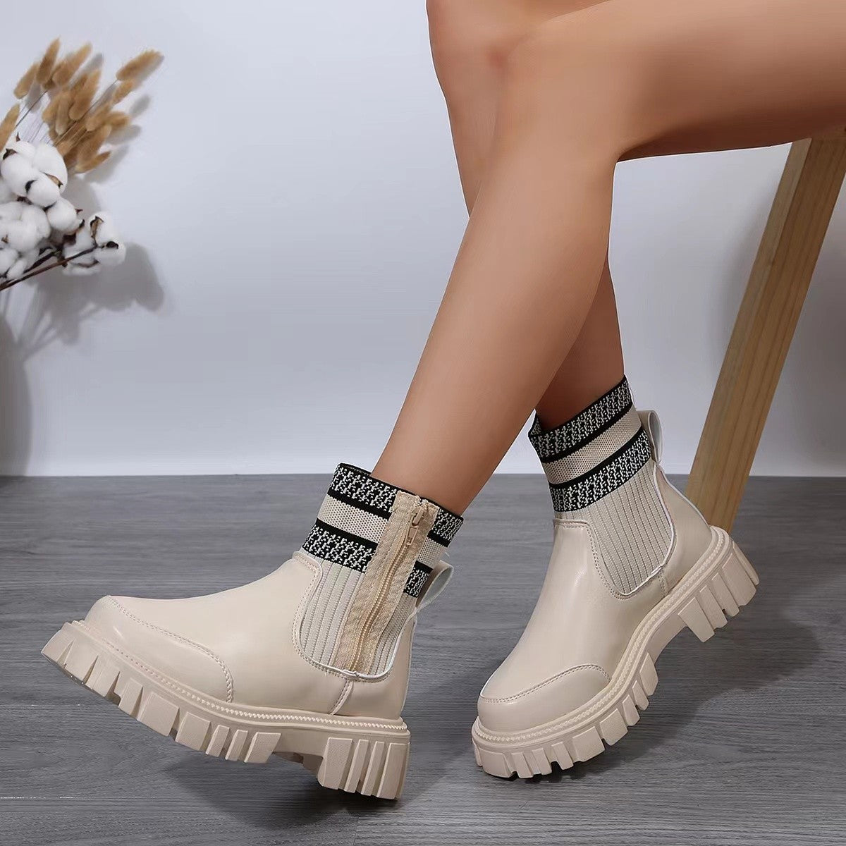 Boots  | Women's Fashionable Women's Middle Boots | Creamy White |  36| thecurvestory.myshopify.com