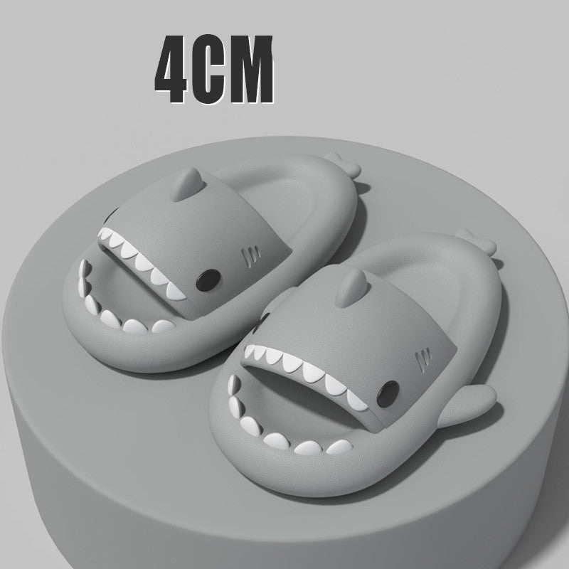 Slippers  | Adult Unisex Slippers Indoor Outdoor Funny Shark Cartoon | 4CM Thick Sole Grey |  36or37| thecurvestory.myshopify.com