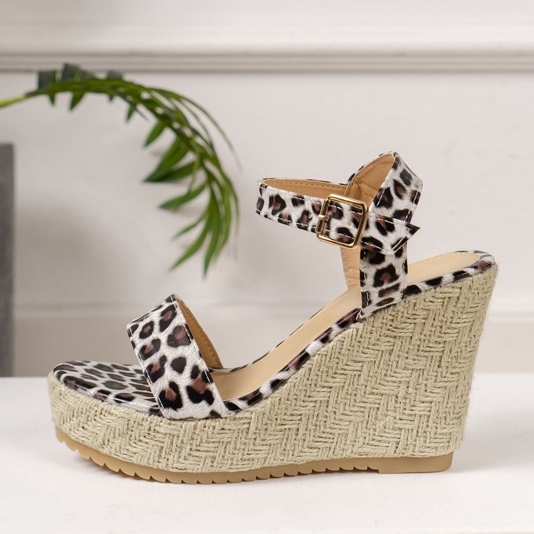 Platform sandals  | Belt Buckle New Leopard Wedge Women's Sandals | |  | thecurvestory.myshopify.com