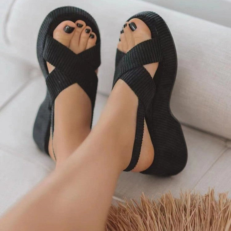Platform sandals  | Women Suede Cross Strap Casual Fashion Open Toe Sandals | |  | thecurvestory.myshopify.com