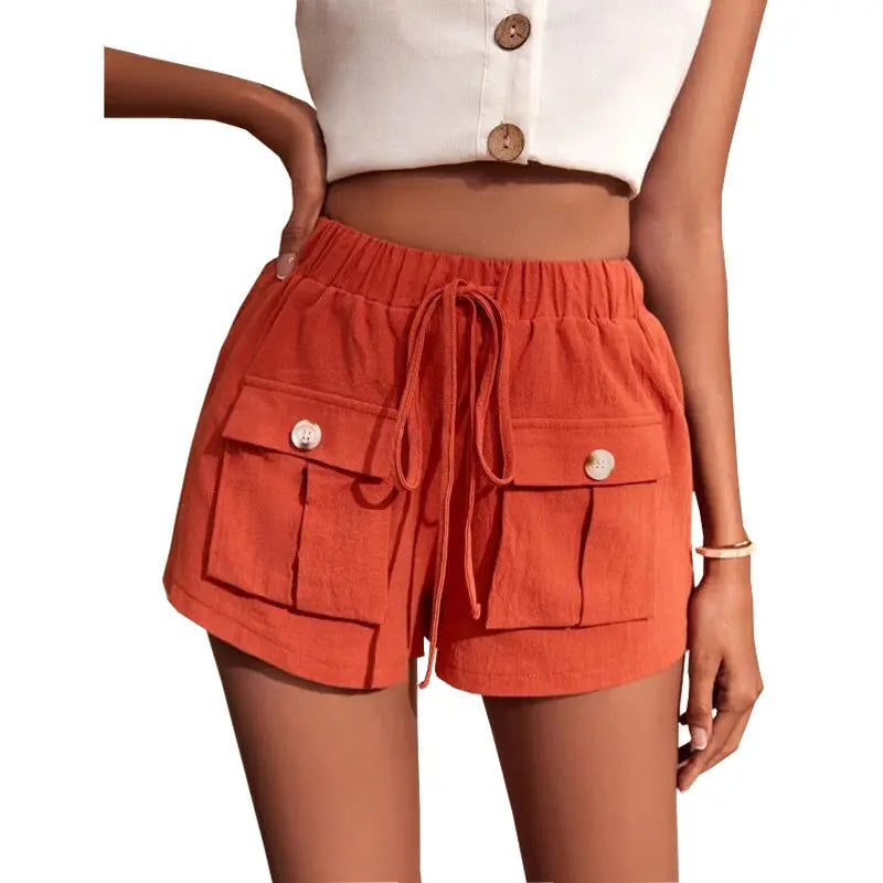 Shorts  | Casual Cargo Shorts With Pocket Loose Drawstring Pants Summer Women | Orange |  2XL| thecurvestory.myshopify.com