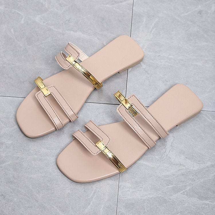 Flat Sandals  | Women Color Matching Flat Sandals And Slippers | Off white |  36| thecurvestory.myshopify.com