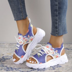 sandals  | Print Lace-up Sports Sandals Summer Peep Toe Casual Mesh Shoes | Purple Flower |  35.| thecurvestory.myshopify.com