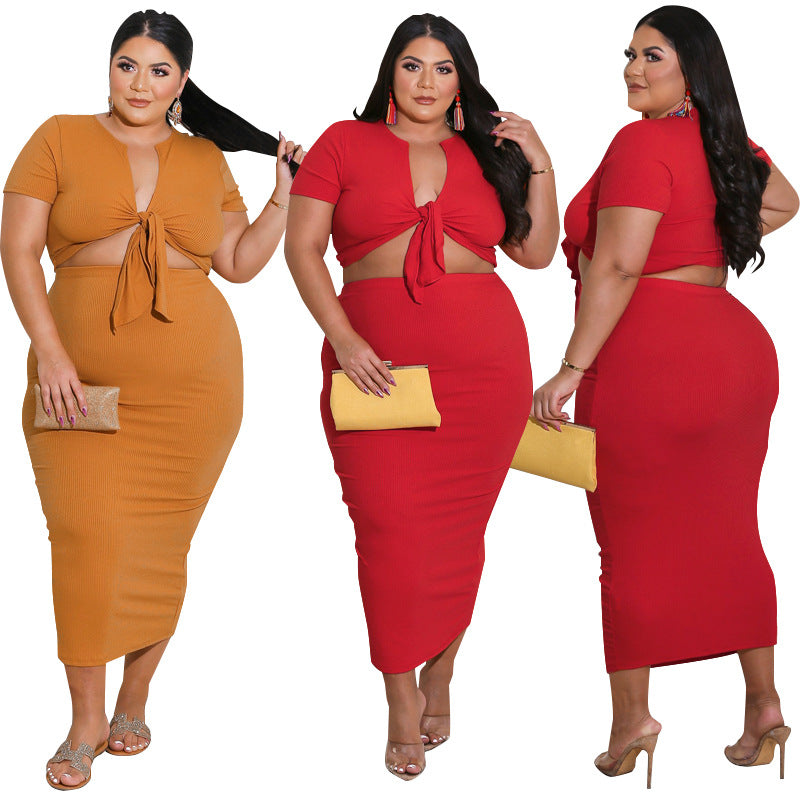 Dress  | Women plus size Midriff-baring Top Mid-length Dress Set | |  | thecurvestory.myshopify.com