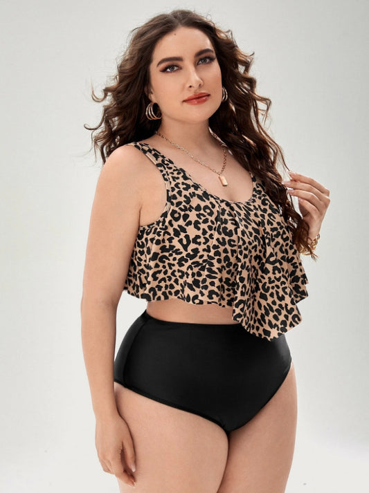 Plus Size Bikini Leopard Print Swimsuit For Women