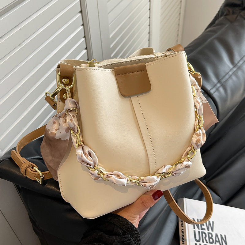 Shoulder bags  | Simple Handbags Women's Shouder Bucket Bags Chain Fashion Textured Messenger Bag | Elegant White |  | thecurvestory.myshopify.com