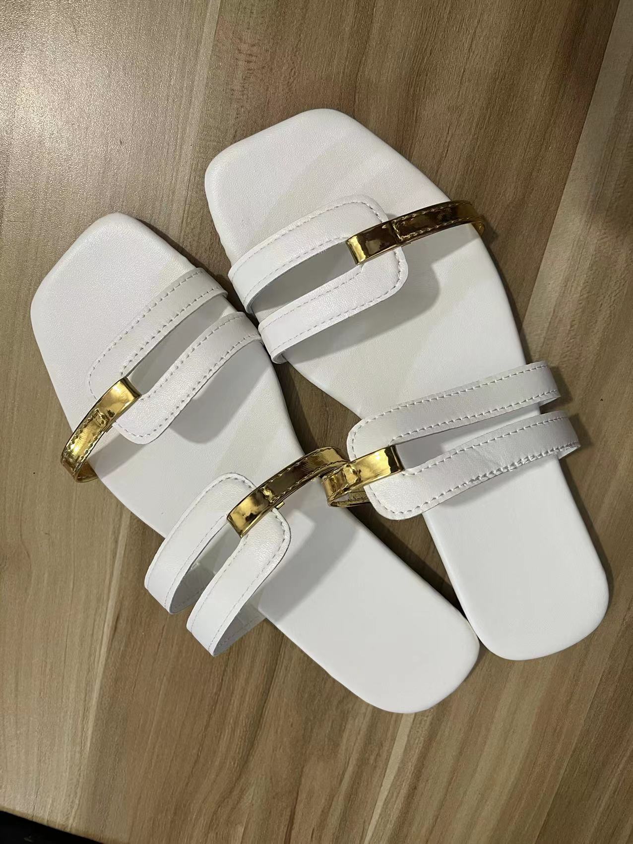 Flat Sandals  | Women Color Matching Flat Sandals And Slippers | White |  36| thecurvestory.myshopify.com
