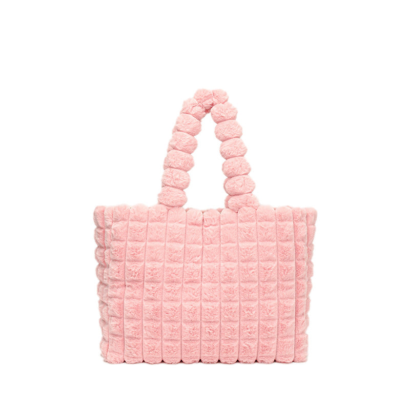 Shoulder bags  | Women plush Hand Bag in 2 sizes Elegant Tote Bag | Pink |  S| thecurvestory.myshopify.com