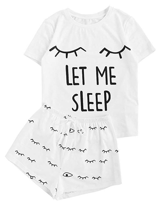 NightSuits  | Plus Size women LET ME SLEEP printed tshirt and shorts night wear set | 07 Style |  2XL| thecurvestory.myshopify.com