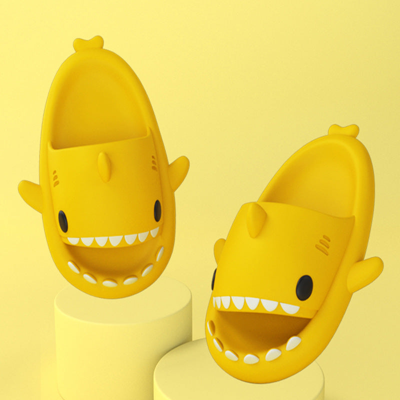 Slippers  | Adult Unisex Slippers Indoor Outdoor Funny Shark Cartoon | Yellow |  36or37| thecurvestory.myshopify.com