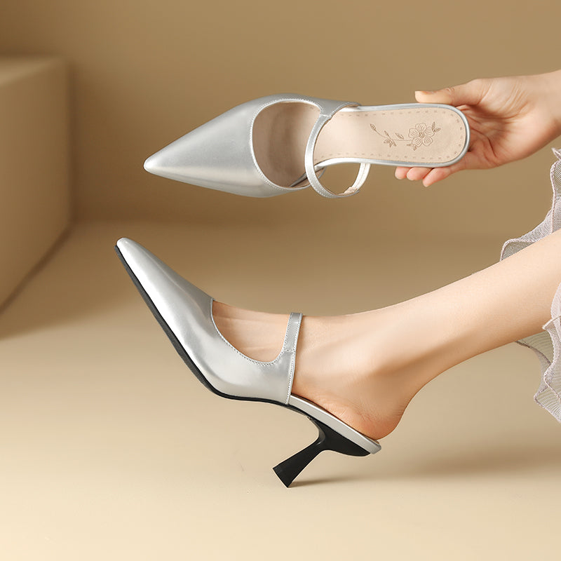 Heeled Sandals  | Women Patent Leather Covered Head Sandals | Silver |  34| thecurvestory.myshopify.com