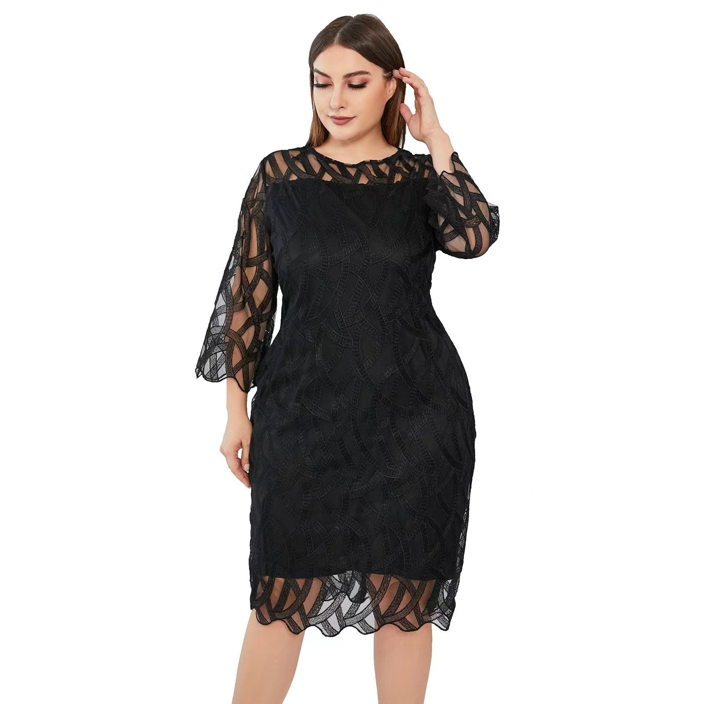 dresses  | Plus Size Woman Double-layer Embroidered Dress | Black |  4XL| thecurvestory.myshopify.com