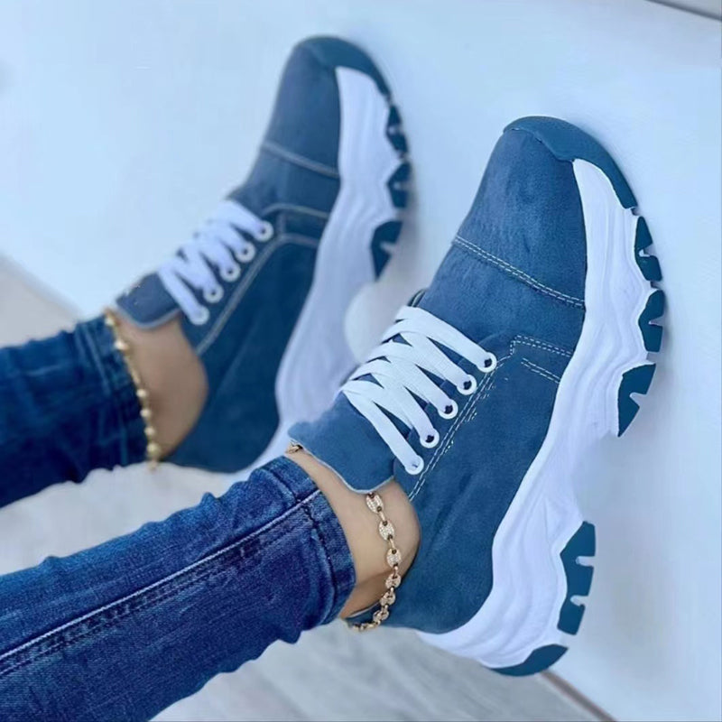 sneakers  | Platform Sport Flats Shoes Lace-up Sneaker Outdoor Walking Casual Shoes Women | [option1] |  [option2]| thecurvestory.myshopify.com