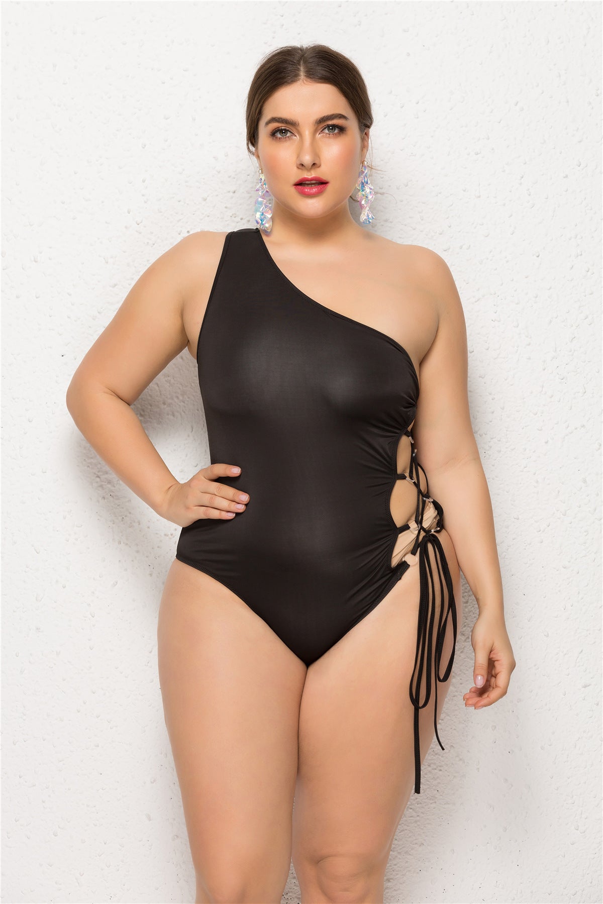 Swimsuit  | Plus Size Oblique Shoulder One-piece Swimsuit | |  | thecurvestory.myshopify.com
