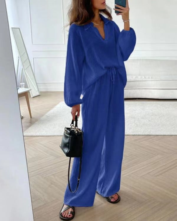 Co-ord Sets  | Elegant Women's Casual Top And Trousers Co-ord Set | Blue |  2XL| thecurvestory.myshopify.com