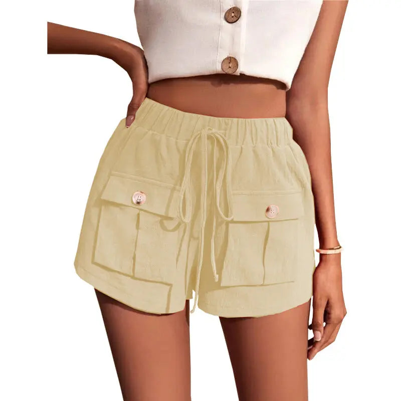 Shorts  | Casual Cargo Shorts With Pocket Loose Drawstring Pants Summer Women | Apricot |  2XL| thecurvestory.myshopify.com