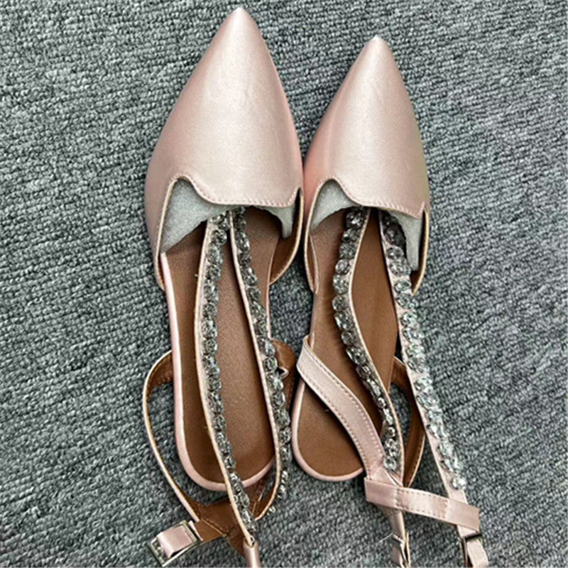 sandals  | Women's Baotou Pointed Rhinestone Sandals | Pink |  35| thecurvestory.myshopify.com