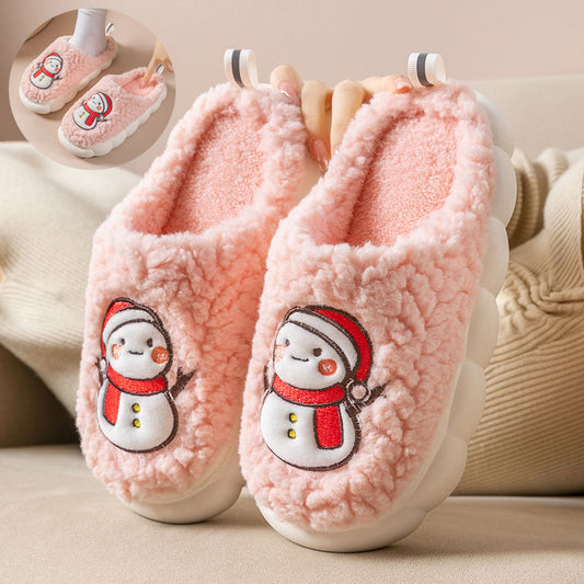 Cute Snowman Slippers Winter Indoor Household Warm Plush Thick-Soled Anti-slip Couple Home Slipper Soft Floor Bedroom House Shoes