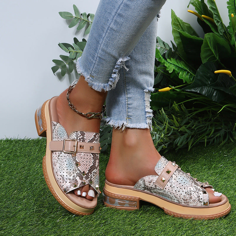 Platform sandals  | Women Snake print Peep toe Studded Sandals | |  | thecurvestory.myshopify.com