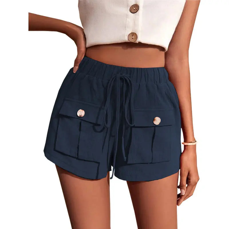 Shorts  | Casual Cargo Shorts With Pocket Loose Drawstring Pants Summer Women | Navy blue |  2XL| thecurvestory.myshopify.com