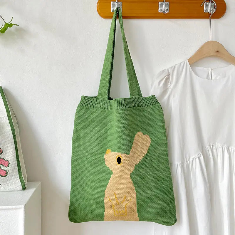 Rabbit Knitted Shoulder Bag Large Capacity Tote - Image #20