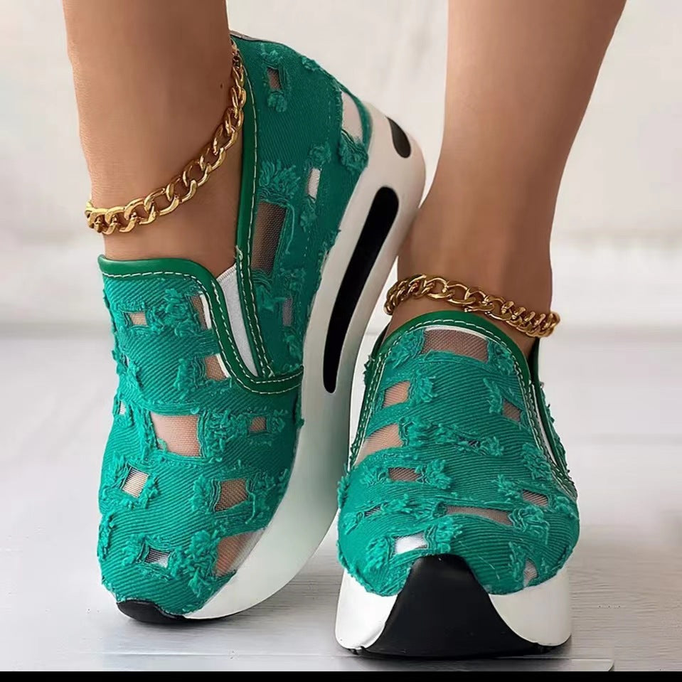 Sneakers  | Women Hollow Out Canvas fashion sneakers | Green |  35| thecurvestory.myshopify.com