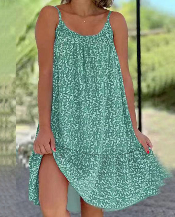 dresses  | Floral Fluffy Dress Summer Loose Sleeveless Beach Dress | Green |  2XL| thecurvestory.myshopify.com