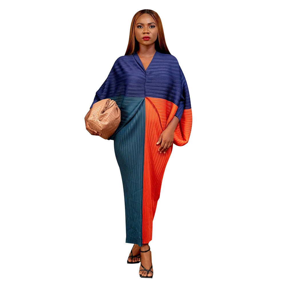 Dress  | Free Size Women V-neck Batwing Sleeve Printing Dress Kimono | Colorful Blue Orange |  Free Size| thecurvestory.myshopify.com