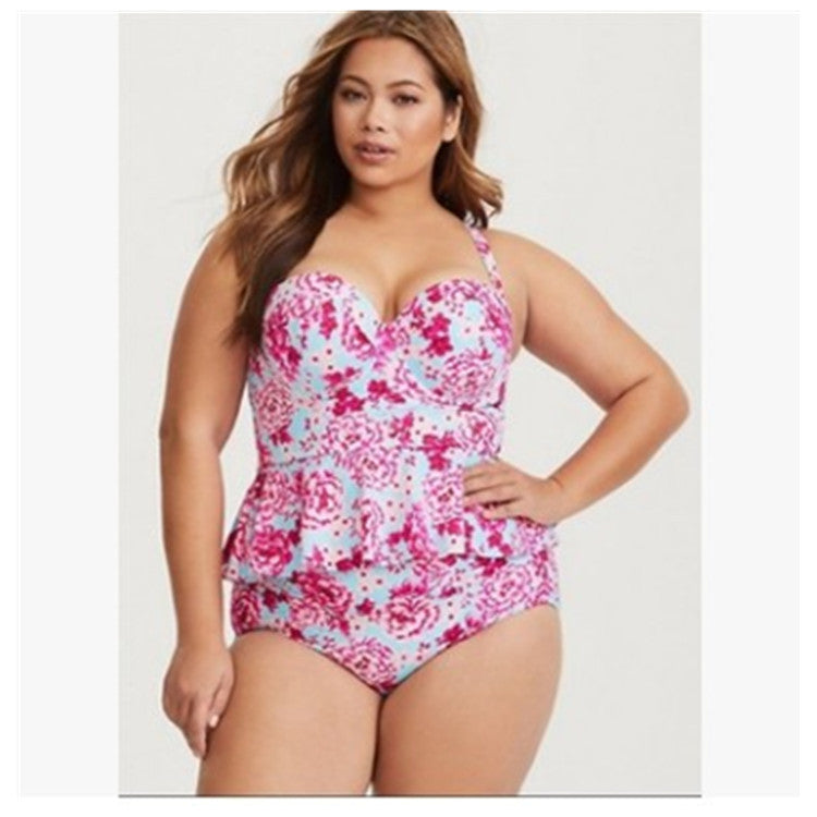 Swimsuit  | Split Plus size printed swimsuit | Pink |  3XL| thecurvestory.myshopify.com