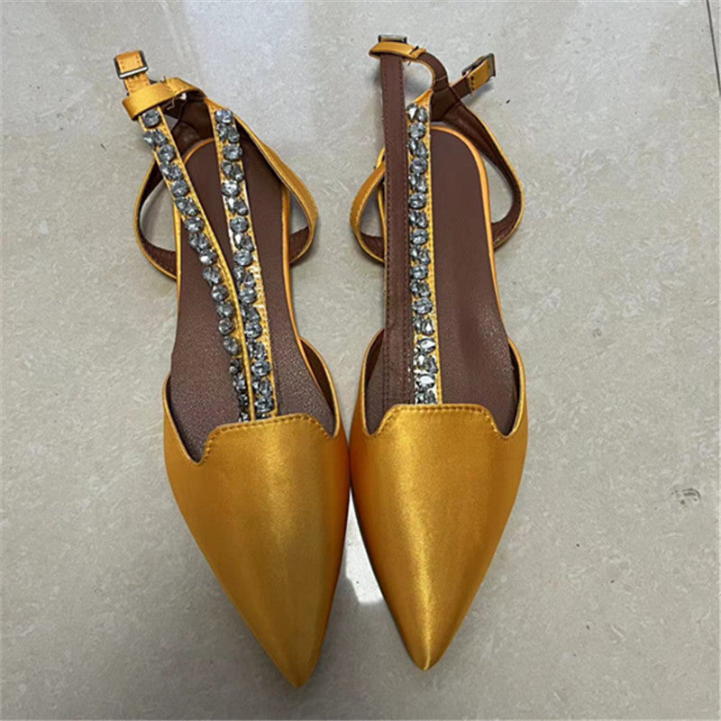 sandals  | Women's Baotou Pointed Rhinestone Sandals | Orange |  35| thecurvestory.myshopify.com