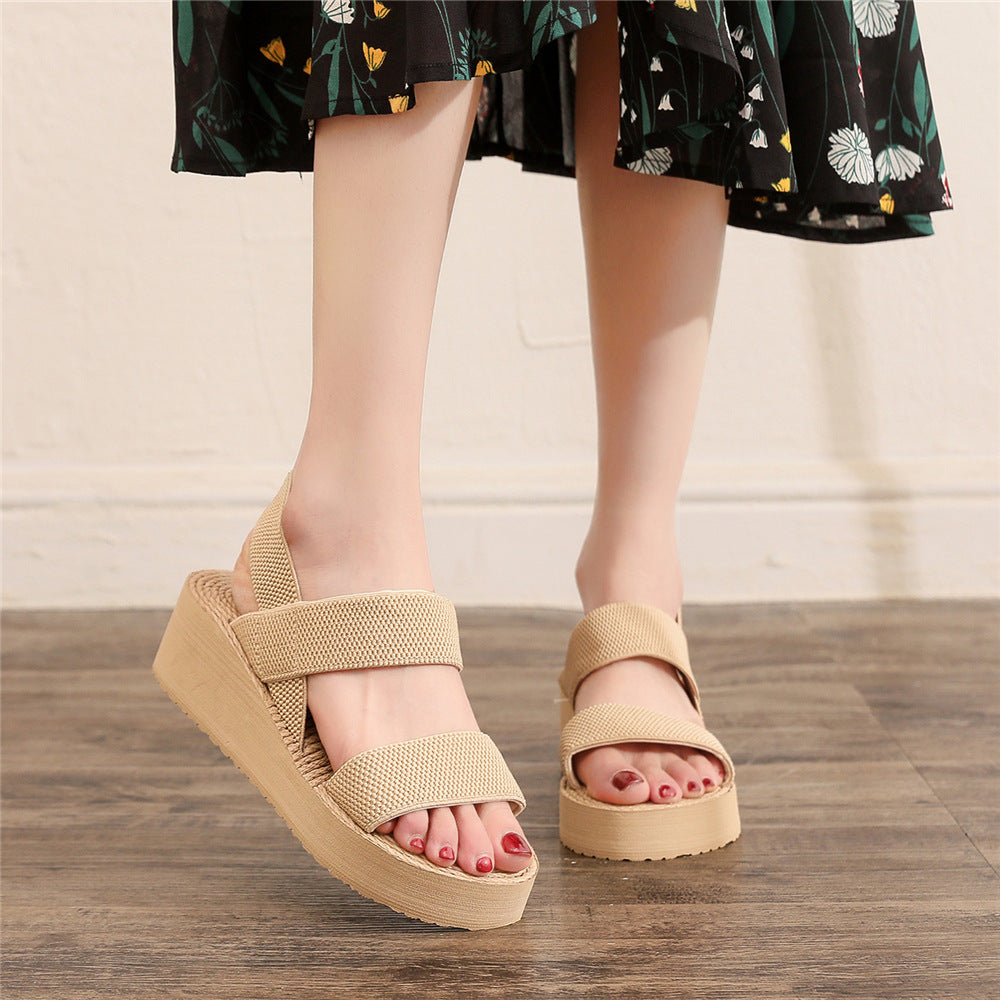 Platform sandals  | Women Fashion Cross Strap Platform Sandals | Beige |  36| thecurvestory.myshopify.com