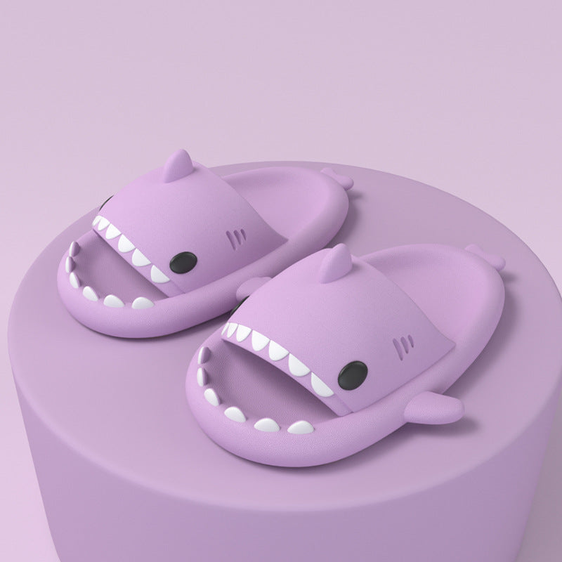 Slippers  | Adult Unisex Slippers Indoor Outdoor Funny Shark Cartoon | Purple |  40or41| thecurvestory.myshopify.com