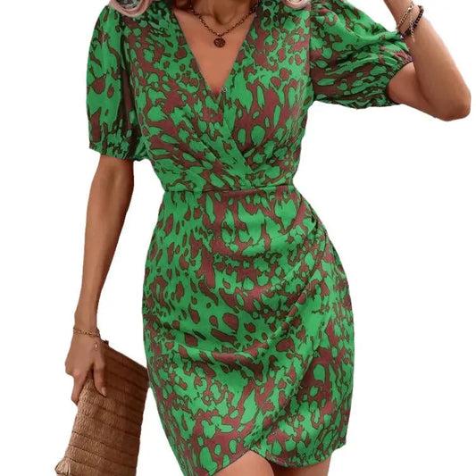 Women's Fashion Half-sleeved And Waisted Casual Printed Dress - Image #2