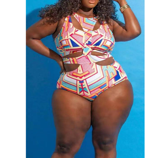 Swimsuit  | Ethnic Print Plus Size Swimsuit Bikini | Pink |  2XL| thecurvestory.myshopify.com