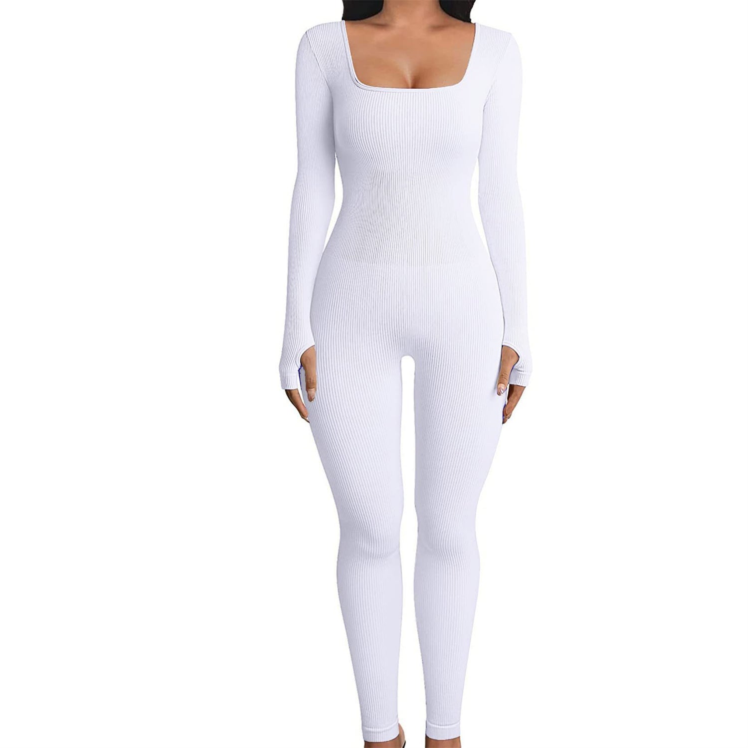 Jumpsuit  | Urban Chic: One-Piece Thread Bodysuit in Dazzling Colors – Sizes S to 3XL | 2XL |  White| thecurvestory.myshopify.com