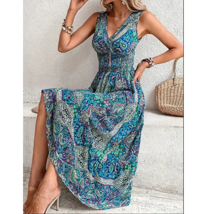 Women's Clothing Cross-border AliExpress New Fashion Temperament High Waist Sleeveless Bohemian Dress - Image #3