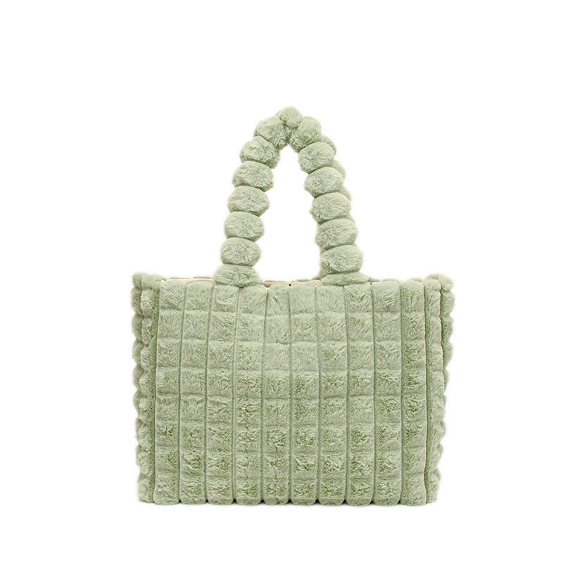 Shoulder bags  | Women plush Hand Bag in 2 sizes Elegant Tote Bag | Green |  S| thecurvestory.myshopify.com