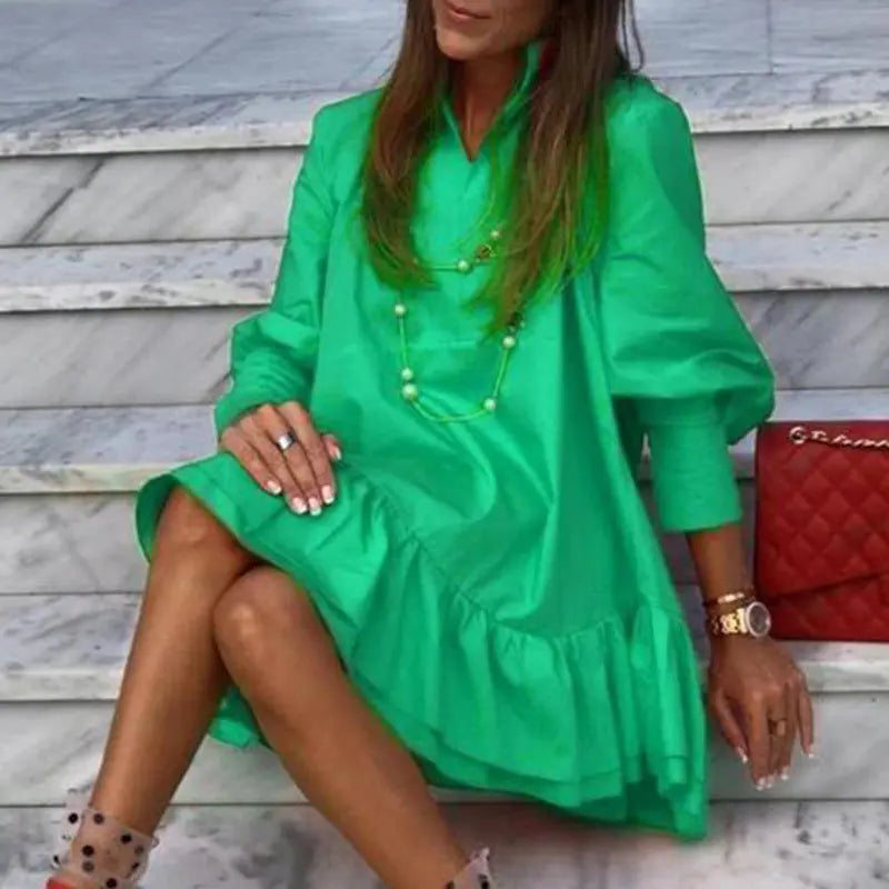 [product_type]  | Long sleeve mini back ruffle dress | Green |  3XL| thecurvestory.myshopify.com