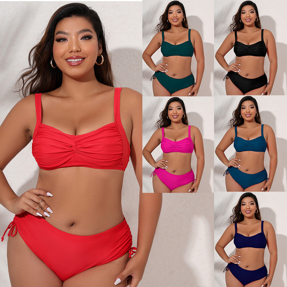 Swimsuit  | Summer Beach Plus Size Split Solid Color Waist Bikini Swimsuit | |  | thecurvestory.myshopify.com